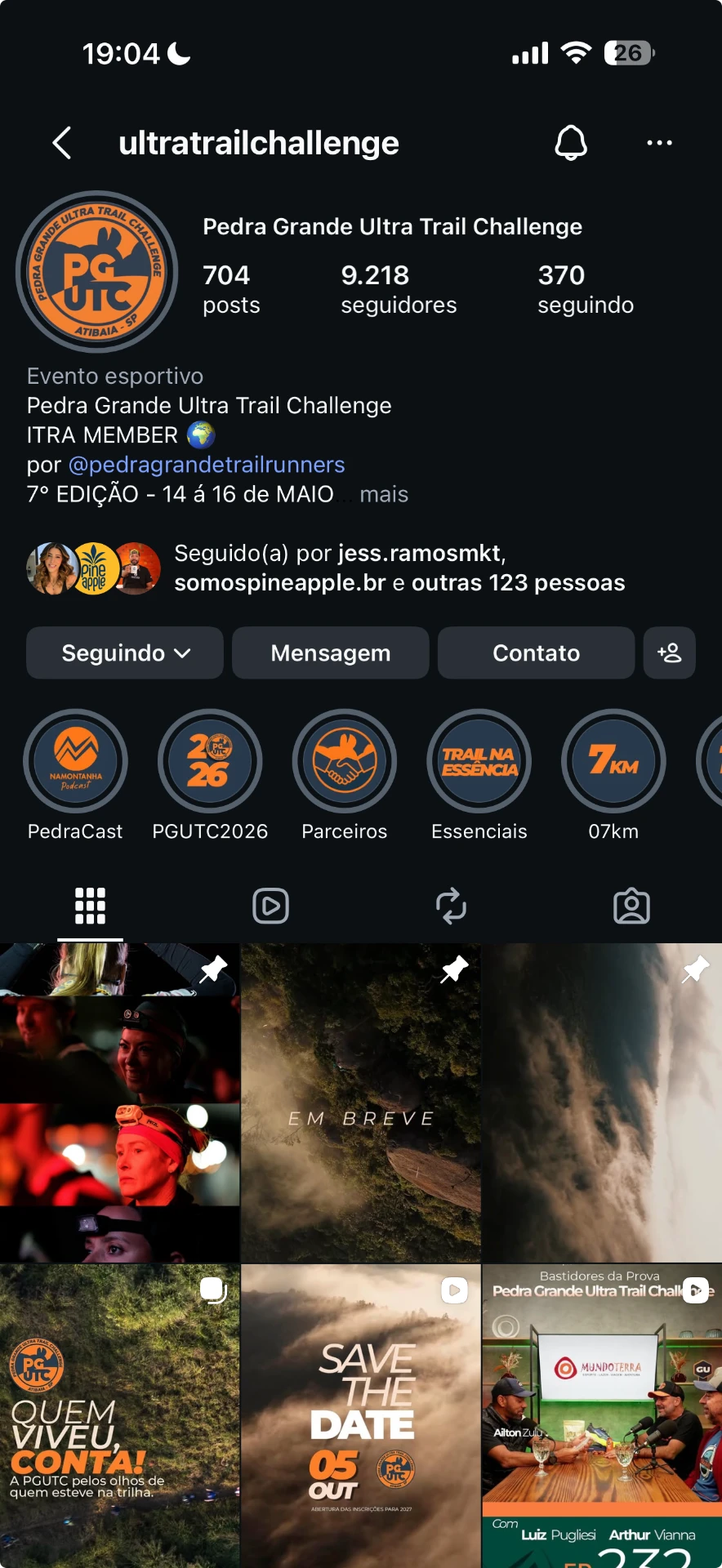 Perfil da PGUTC no Instagram: @ultratrailchallenge